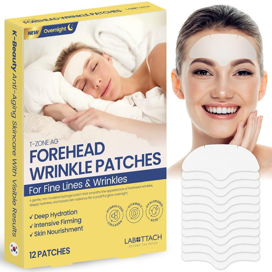 Wooshin Labottach Forehead Wrinkle Patches Overnight 12ct Korean Hydrogel Anti Wrinkle Patches with Collagen, Hyaluronic Acid and Vitamin E for Forehead Lines