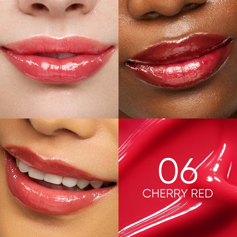 SKINTIFIC Peptide Brightening Lip Serum, Hydrating & Plumping Tinted Lip Gloss, Moisturizing Lip Balm with Polypeptides & Squalane for Glossy Sheer, Smooth Lips(06 Cherry Red)
