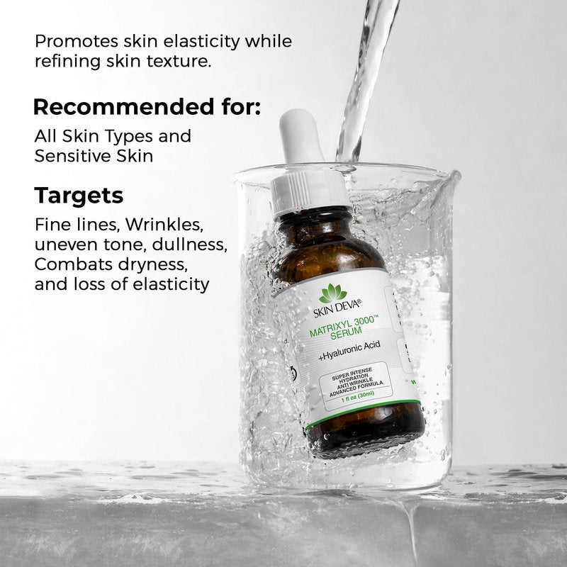 SKIN DEVA 1 fl oz Matrixyl 3000 with Hyaluronic Acid Serum Peptides Serum For Face Hydration with Hyaluronic Acid Stimulates Collagen Repair Mechanisms Lightweight Anti Aging Moisturizer