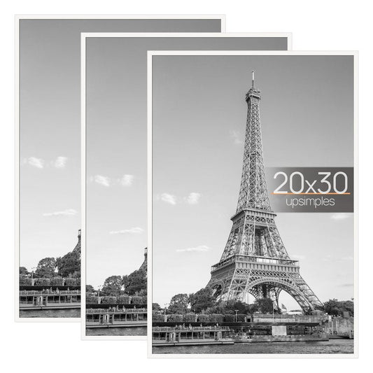 upsimples 20x30 Picture Frame White 3 Pack, Scratch-Proof Poster Frames 20 x 30 for Photo Gallery - Slide-In Strips, Horizontal or Vertical Wall Mounting