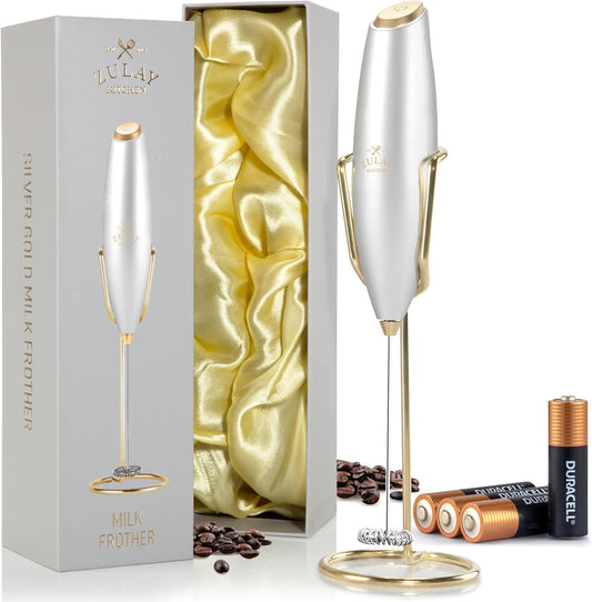 Zulay Kitchen Milk Frother - Luxury Handheld Electric Foam Maker for Coffee & Lattes | Gift-Ready with 4 Duracell Batteries