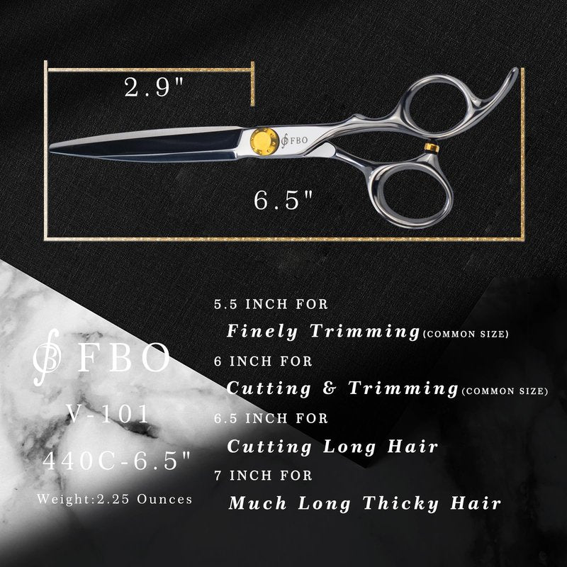 FBO Pro Hair Scissors 6.5" - 440C Steel, Precision Blades, Sharp Durable & Smooth Cutting, for All Hair Types, Home & Salon Use (Golden)