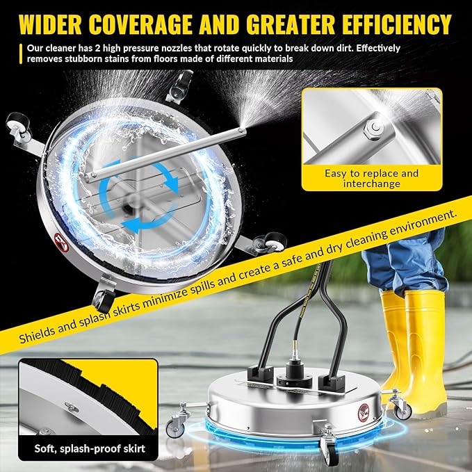 21 Inch Pressure Washer Surface Cleaner with 4 Wheels,Dual Handle,Stainless Steel Housing,4500 PSI Power Washer Accessory for Concrete, Patio, Sidewalk, Deck, Driveways and Daily Washing