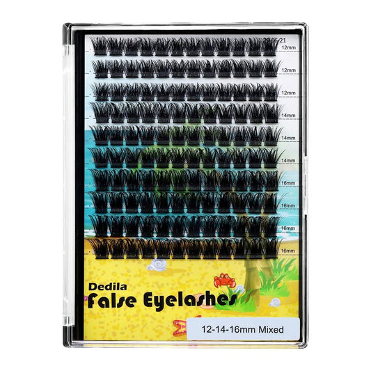 Dedila Large Pack Cluster Eyelash Extensions D Curl Wide Stem Mixed 10-12-14-16mm /12-14-16mm/14-16-18mm Individual False Eyelashes Dramatic Volume Eye Lashes Set (mixed 12-14-16mm)