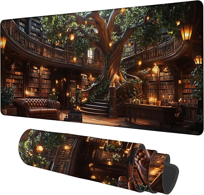 NITAHHHY Large Mouse Pad Old Library Gaming Desk Pad Computer Keyboard Non-Slip Waterproof Mouse Mat with Rubber Base and Stitched Edges Entertainment Office Writing Desk Mat 35.4 x 15.7 Inches