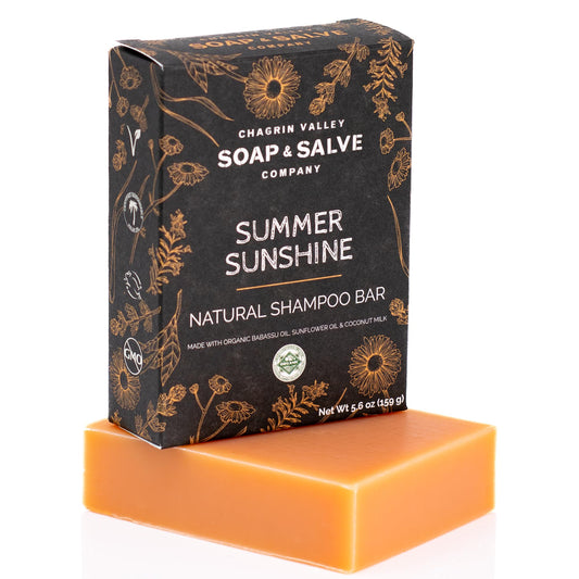 Organic Summer Sunshine with Coconut Milk & Rosemary Shampoo Bar for All Hair Types, 5.6 oz - Sulfate-Free, Hydrating, Volumizing, Travel-Friendly Natural Bar Soap with Citrus Floral Scent