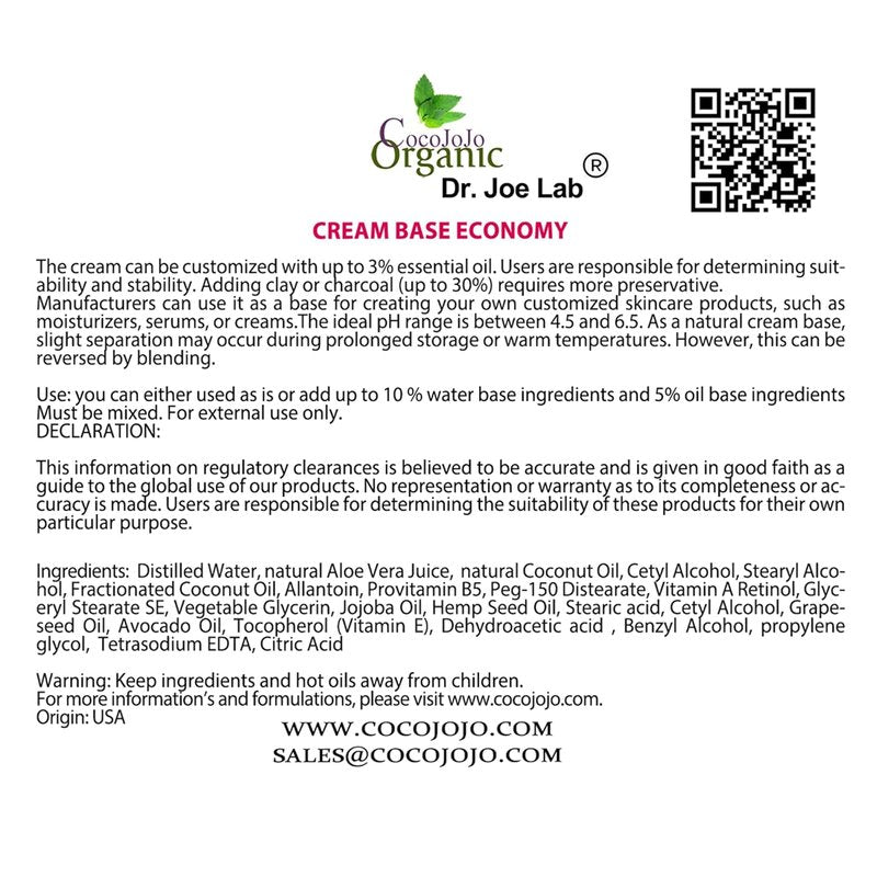 CocoJojo Cream Base - Rich Vegan Hydrating Cream for Cosmetics with Vitamins & Oils | 2 LB