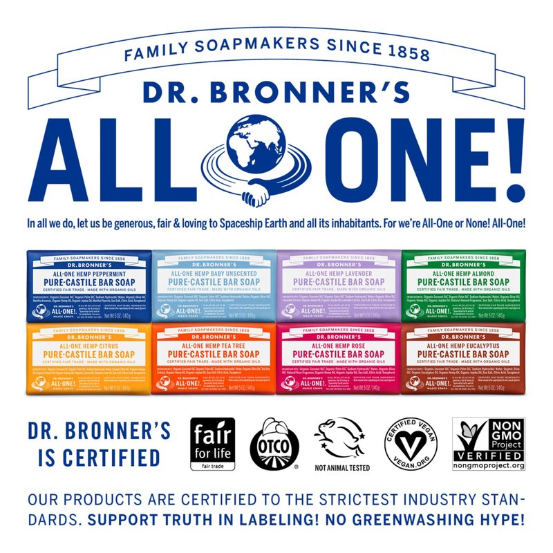 Dr. Bronner's - Pure-Castile Bar Soap (Baby Unscented, 5 ounce, 3-pack) - Made with Organic Oils, For Face, Body, Hair, Gentle for Sensitive Skin, Babies, No Added Fragrance, Biodegradable, Vegan