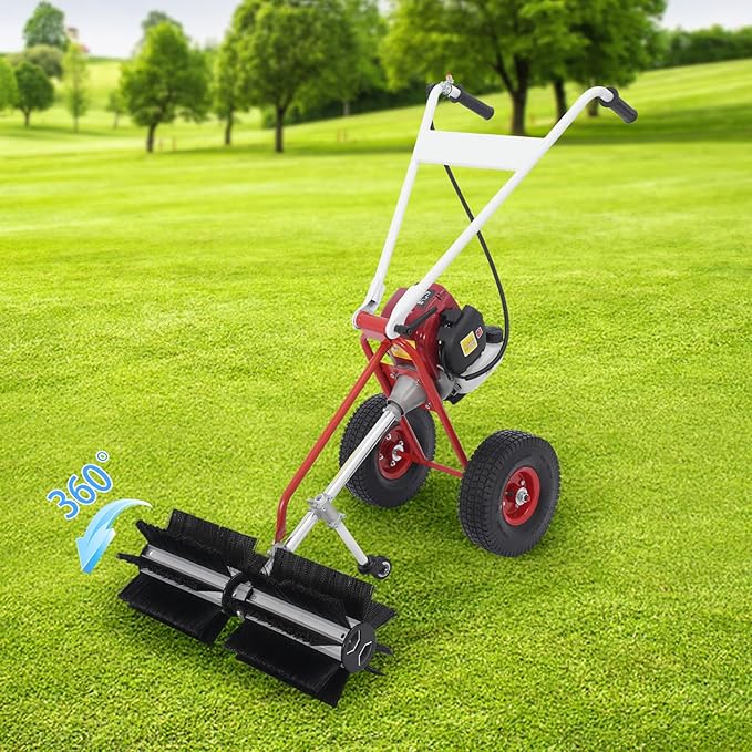 Gas Powered Handheld Sweeper, 37.7CC 4-Stroke 2.3HP Artificial Grass Brush Power Broom Handheld Snow Sweeper for Cleaning Lawn Leaves Gravel Snow Confetti