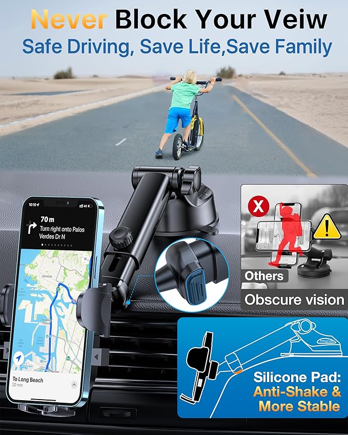 [Military-Grade Anti-Shake & 360° Rotatable Suction] 2026 Upgraded Car Phone Holder Mount【90+LBS Safest Strongest & Patent Certs】Dashboard Windshield Vent for iPhone 17 16 Pro Max Samsung,Dark Gray