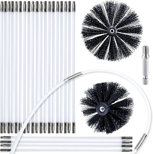 HOKLNUSE Dryer Vent Cleaner Kit - Heavy-Duty 30ft Chimney Sweep & Lint Removal Brushes | 4" & 6" Heads