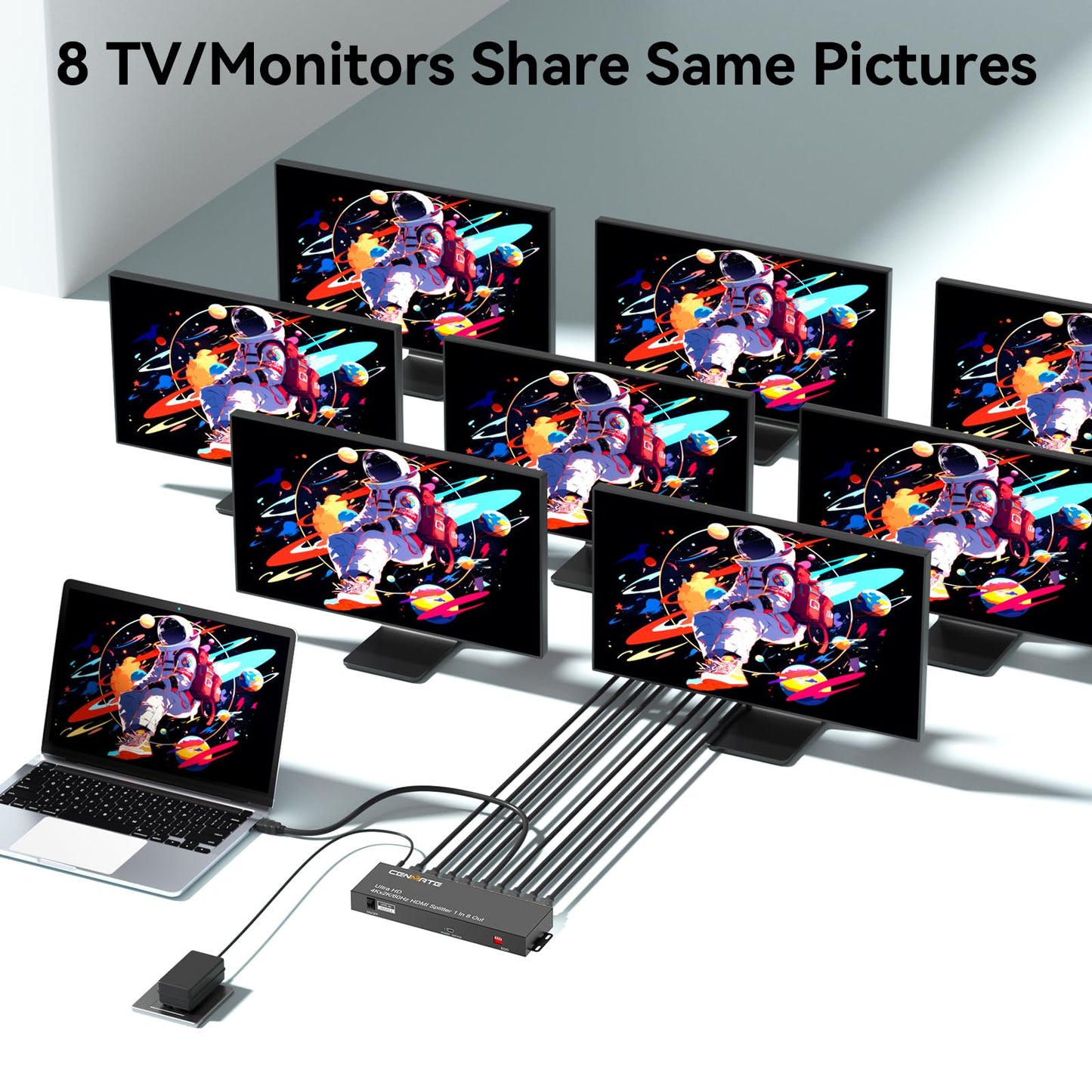 CENMATE HDMI Splitter 1 in 8 Out, 8 Port HDMI Splitter Support 4K@60Hz 4:4:4 8-bit Duplicate/Mirror, HDMI 2.0, 18 Gbps, EDID, HDCP, 3D Video Play
