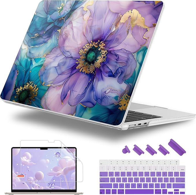 Lepeoac Case for 2026/2025/2024/2023 MacBook Air 15-inch Laptop Release M5 A3448 /M4 A3241 /M3 A3114 /M2 A2941, Stylish Protective Hard Shell Cover for MacBook Air 15.3 inch, Fluid Art Flowers