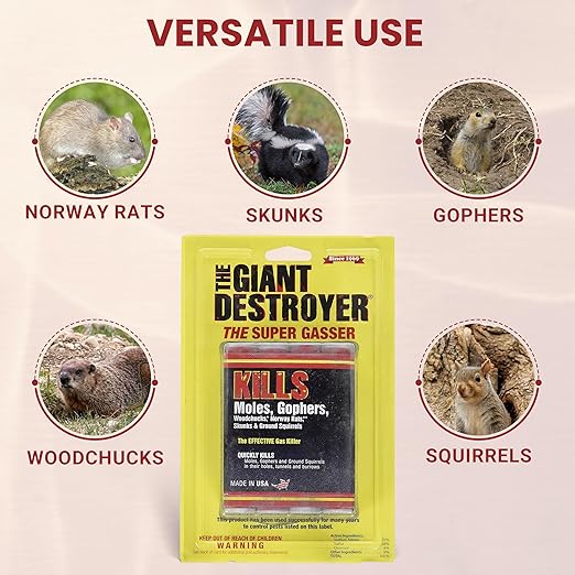 Giant Destroyer Smoke Bomb Gasser â Rodent & for Gophers, Moles, Groundhogs & Rats â 32pk (128 Tubes) + Jecudi Towel