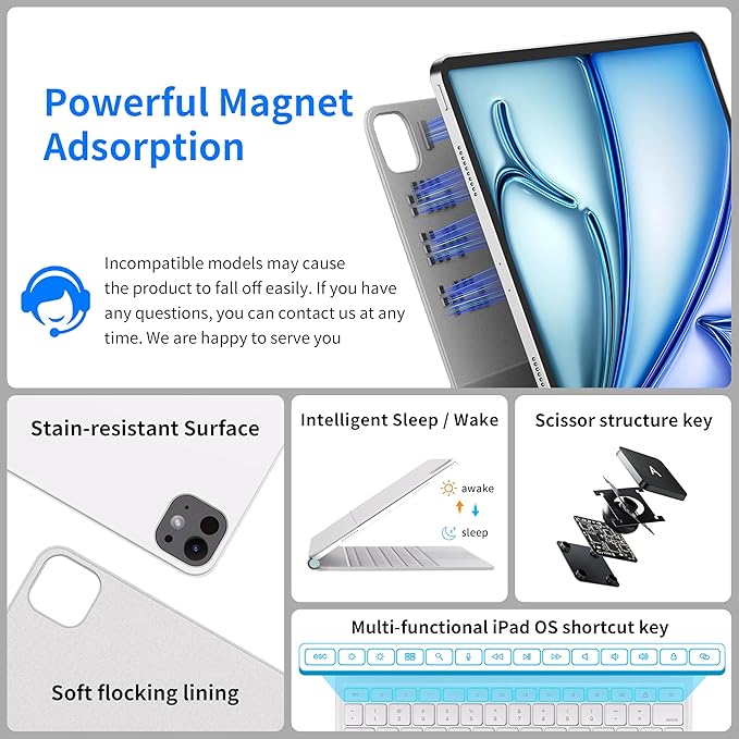 Otuoor Magic Keyboard for iPad Pro 12.9-inch (6th/5th/4th/3rd), Uninterrupted View, Effortless Command, iPad Air 13-inch Case Keyboard (M3 2025/M2 2024), Snap Tight, The Comfort Angle, White