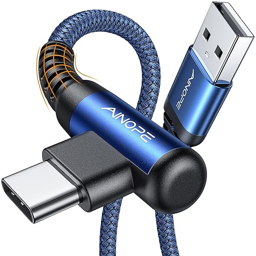 AINOPE Type C Cable [2-Pack, 6.6ft] 3.1A C Charger Cable Fast Charging Right Angle, Durable Nylon Braided USB C Cable Compatible with Galaxy S10 S9 S8 Plus S21, Note 10 9 8, LG (Blue)