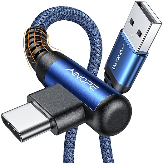 AINOPE USB C Cable 3ft Right Angle, 2-Pack USB to USB C Cable 3ft 3.1A Fast Charging Nylon Braided USB A to USB C Cable Blue Accessories Fit for Galaxy S20 S10 S9 S8 Plus,V30,V20,G6