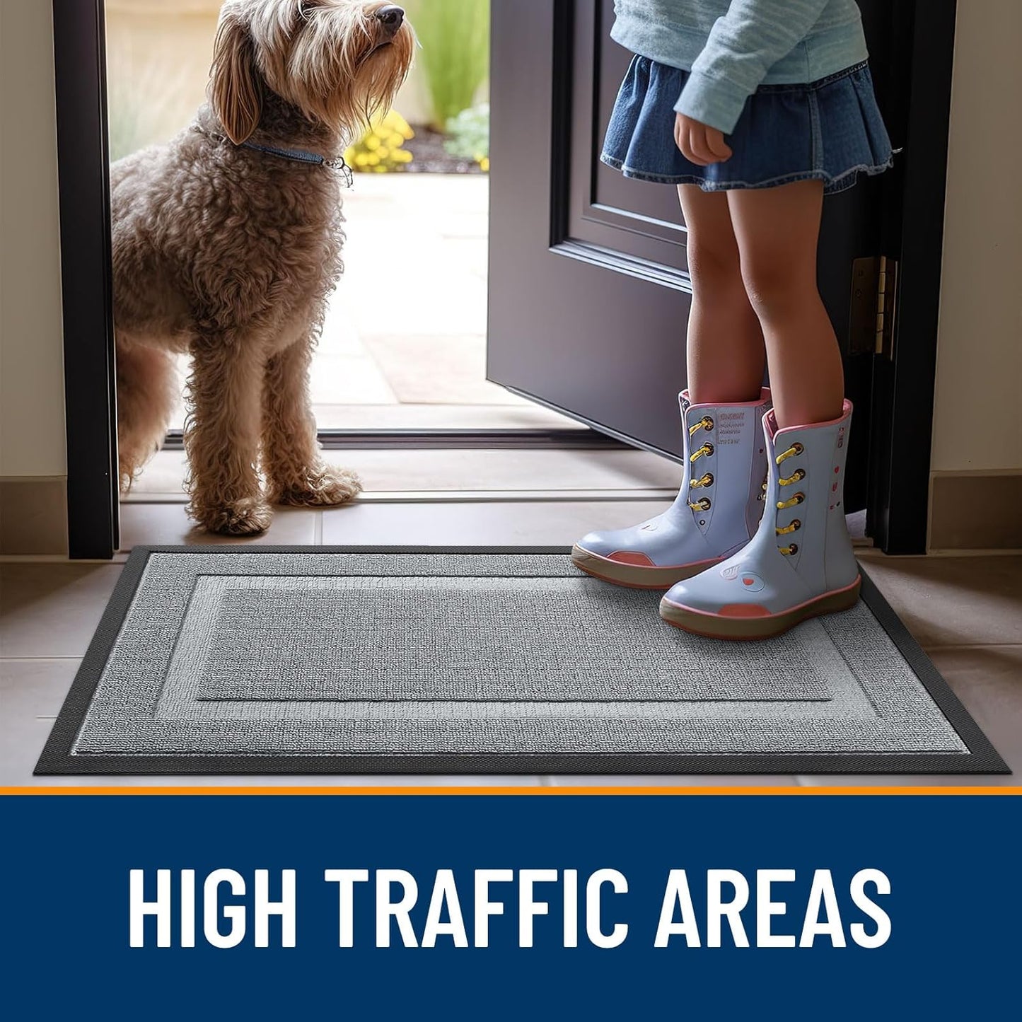 OLANLY Indoor Outdoor Doormat - Waterproof All-Season Rubber Mat | Easy Clean, Low Profile, 29.5x17, Ash Gray
