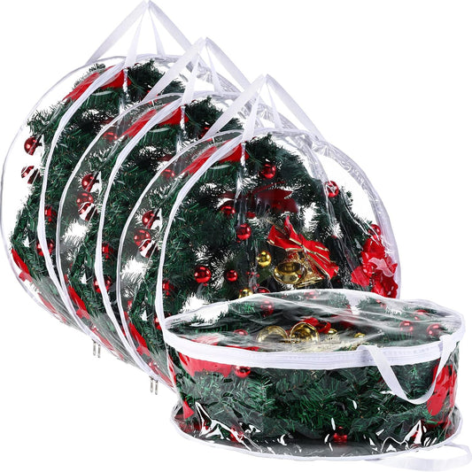 Shappy Clear Christmas Wreath Storage Bag - 24-Inch Wreath Container with Dual Zippers & Reinforced Handles