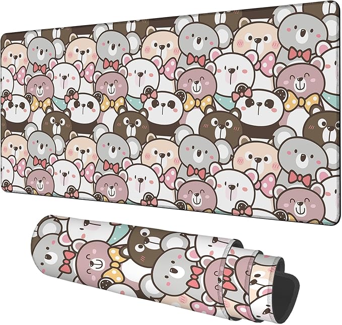 NITAHHHY Gaming Desk Pad Large Extra Length Panda and Koala Mouse Pad Keyboard Laptop Non-Slip Waterproof with Rubber Base Thick Stitched Edge Mouse Mat for Office Home 35.4 x 15.7 Inches