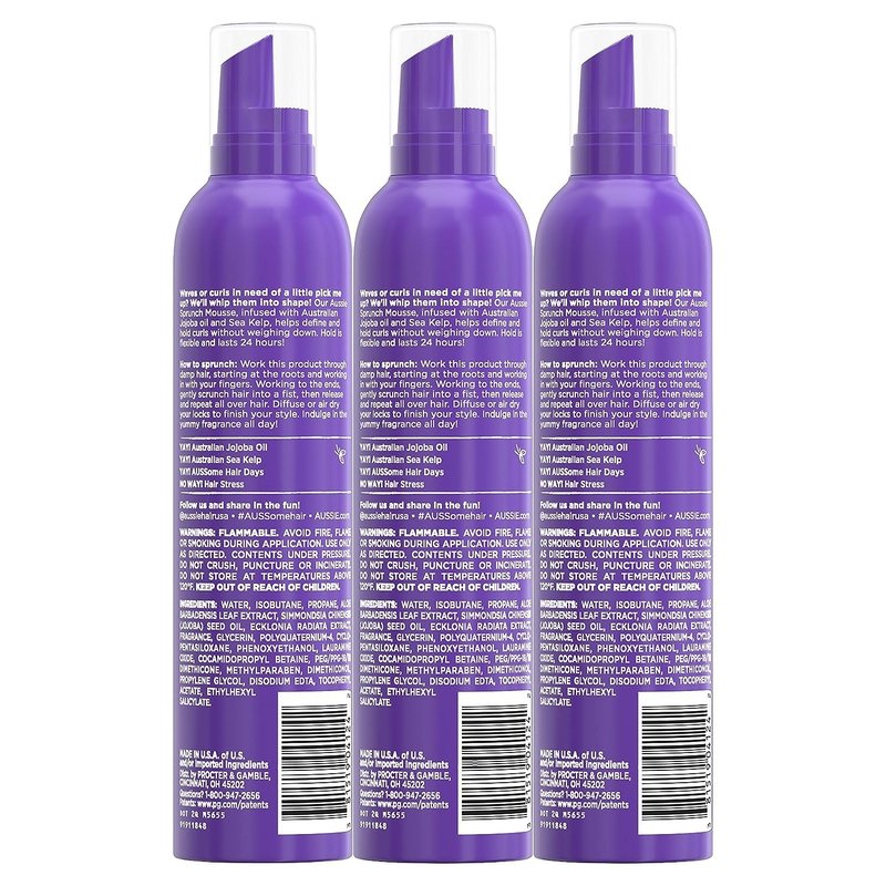 Aussie Sprunch Mousse 24 Hour Curl Lock, Flexible Hold 6.80 oz (Pack of 3)