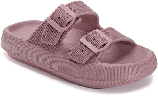 WHITIN Slides Shower Slides Women Men Thick Sole Open Toe Massage Double Buckle Slippers EVA Foam Soft Cushion Bathroom House Spa Pool Sandals Blush