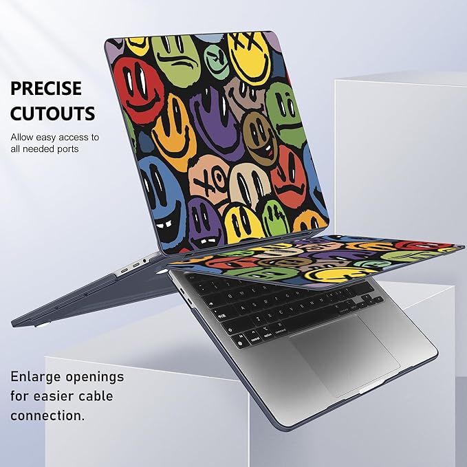 Lepeoac for MacBook Pro 16 inch Case 2019 2020 Release Model A2141, Plastic Hard Shell Cover with Keyboard Cover & Screen Protector for MacBook Pro 16 inch with Touch Bar & Touch ID, Happy Emoji