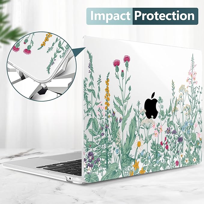 TWOLSKOO for MacBook Air 13 inch Case M5 2026 M4 2025 M3 M2 2024-2022 A3449 A3240 A3113 A2681, Plastic Hard Shell & Keyboard Cover & Screen Film for MacBook Air 13.6 inch Case, Botanical Illustration
