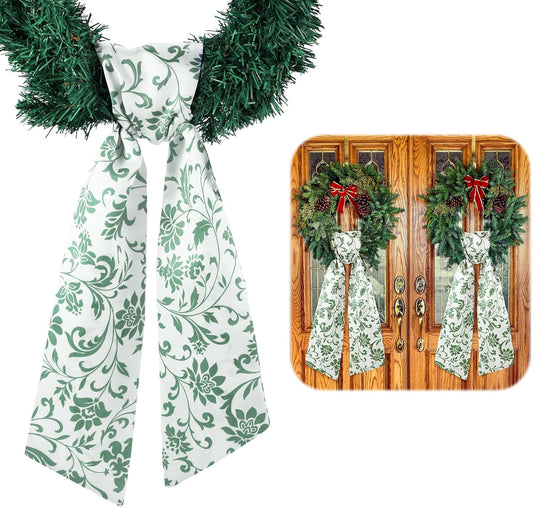 VitalCozy Wreath Sash - 2 Pcs Garland Ribbon Accessories for Indoor/Outdoor Decor | 4.5" W x 56" L (Green)