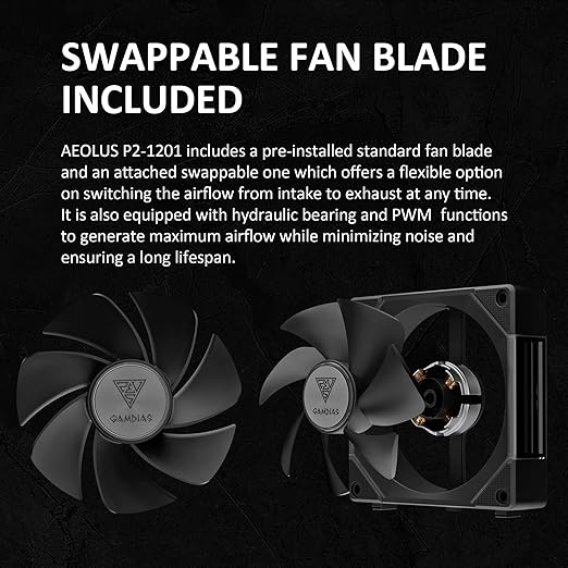 GAMDIAS ARGB Case Fan 120mm x1 & Reverse Blade x1, ARGB Motherboards Sync, Hassle-Free Cable Management with Cabless Daisy Chain Design, Quiet & 75CFM Airflow with 2400 RPM PWM RGB PC Fan, Aeolus P2