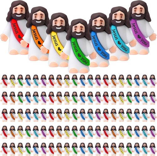 Bememo Jesus Figures - 100 Pcs Pocket Rubber Toys for Hide and Seek | Rainbow Color Easter Gifts