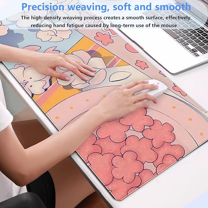 Pink Sakura Desk Mat, Kawaii Floral XXL Large Gaming Mouse Pad