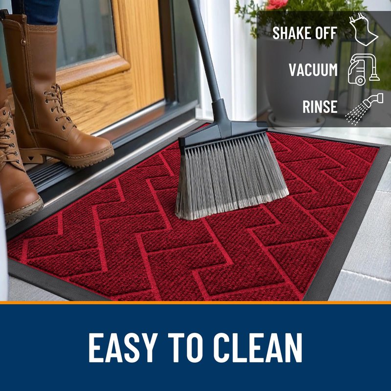 OLANLY Front Door Mat Indoor Outdoor Entrance, Waterproof All-Season, All-Weather Doormat, Sturdy Natural Rubber, Low Profile, Easy Clean Patio Porch Entryway Mat, Herringbone Brick (Wine Red, 47x23)