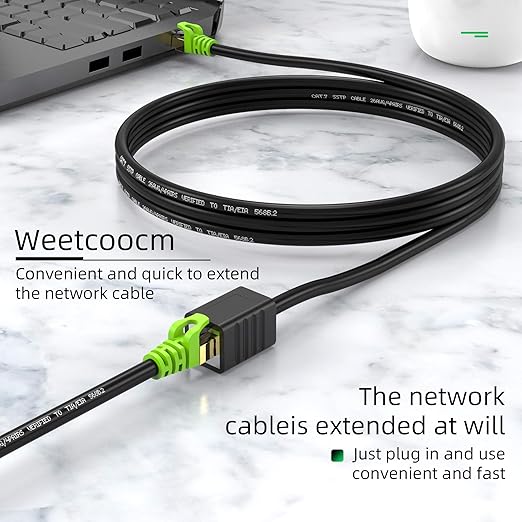 Weetcoocm Ethernet Extension Cable 65ft, Network Cat6a Extension Patch Cable RJ45 Cords Shielded Male to Female Connector (65FT)