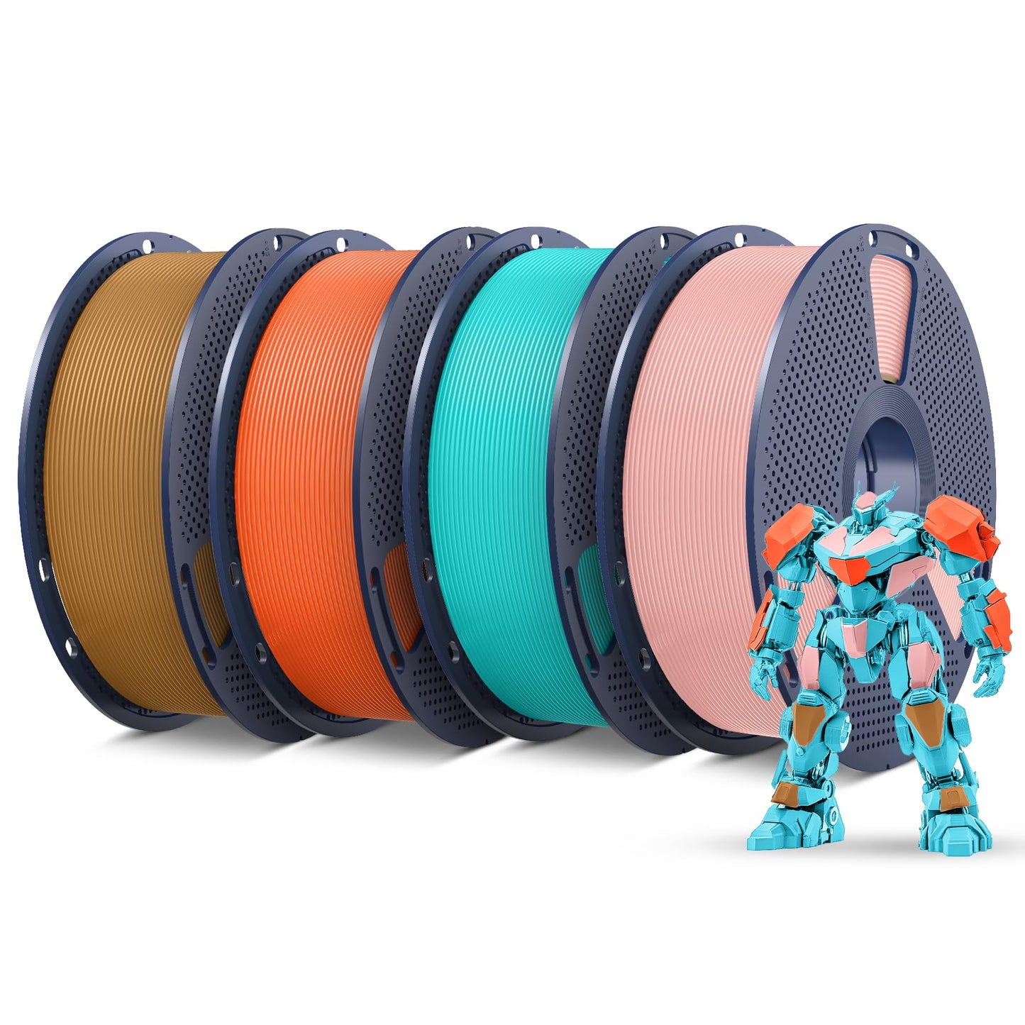 SUNLU PETG Filament 1.75mm 4KG Bundle, Less Stringing and Good Layer Adhesion, 3D Printer Filament 4kg, 1kg per Spool, Pack of 4, 4 Colors, Sky Blue+Sakura Pink+Sunny Orange+Chocolate