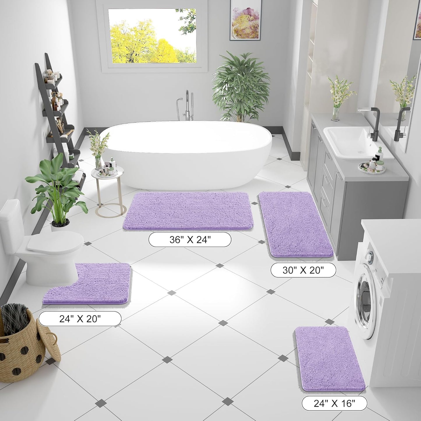OLANLY Bathroom Runner Rugs - Soft Absorbent Chenille with Rubber Backing | Quick Dry, Machine Washable, Lavender 47x20
