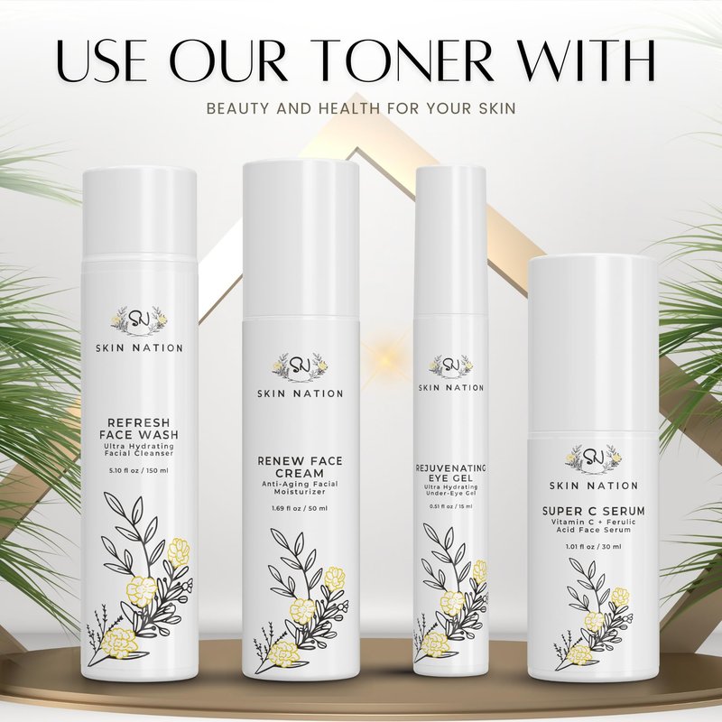 Skin Nation Hydrating Gentle Rosewater Toner with Aloe Vera and Chamomile, Alcohol-Free and Paraben-Free, for Dry, Sensitive, Oily and Combination Skin, 4 fl oz