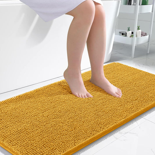 OLANLY Bathroom Runner Rugs - Soft Absorbent Chenille Bath Mats | Quick Dry, Machine Washable, 47x24, Golden Yellow