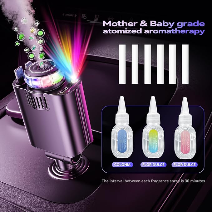Retractable Car Charger with Aromatherapy and Starlight, 5 in 1 USB C Car Charger Adapter, 69W Fast Charging Cars Phone Chargers, Cars Air Freshener Compatible with iPhone 17 16 15 14 13 and Android
