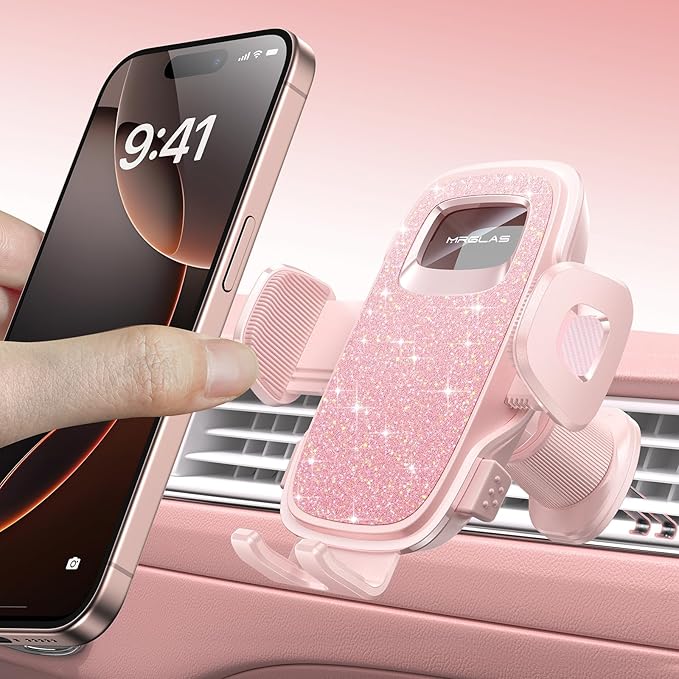 MRGLAS 2025 Upgraded Phone Holders for Your Car with New Metal Hook Clip, Handy Air Vent Cell Phone Car Mount for iPhone [One Hand Operation], Universal Car Accessories Gifts for Women/Mom/Sister