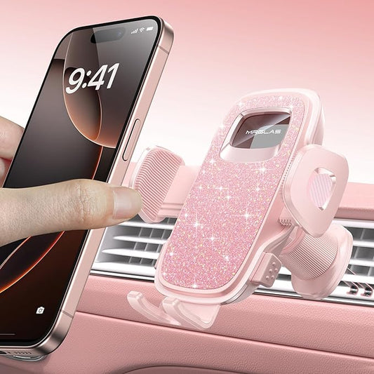 MRGLAS 2025 Upgraded Phone Holders for Your Car with New Metal Hook Clip, Handy Air Vent Cell Phone Car Mount for iPhone [One Hand Operation], Universal Car Accessories Gifts for Women/Mom/Sister