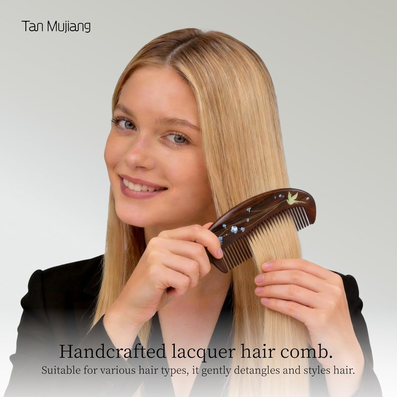 TAN MUJIANG Handmade Wooden Comb Raw Chacate Preto, Lacquer Art Craft, Compact Size 4.27×1.97 Inches