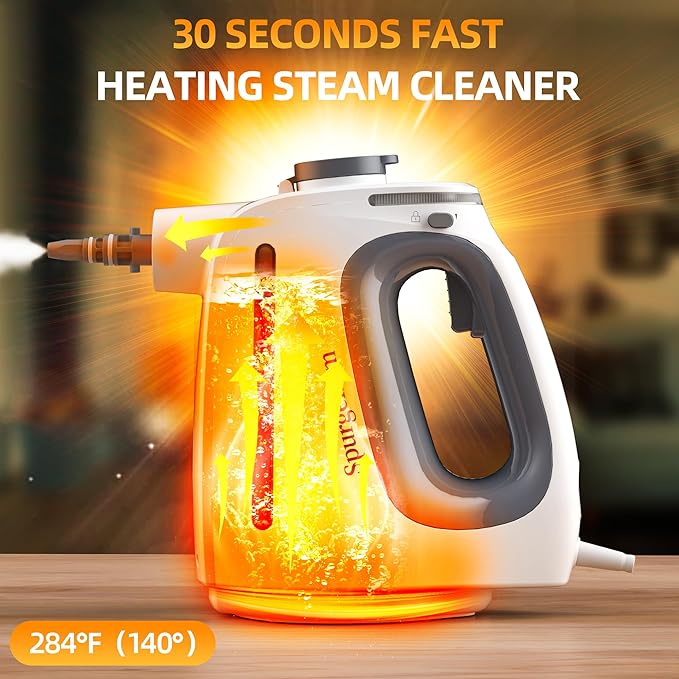 Spurgehom Handheld Multi-Surface Steam Cleaner with 11-Pc Accessories & Safety Lock – Dirty-Free, 550ML Large Capacity Steamer for Floors, Upholstery, Cars, and Home Use