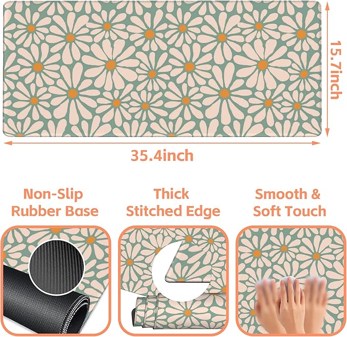 NIYLYNSYN Mouse Pad Large Boho with Daisy Flowers Non-Slip Gaming Desk Mat with Stitched Edge Laptop Keyboard Desk Pad for Work Home Gaming (35.4 x 15.7 Inches)