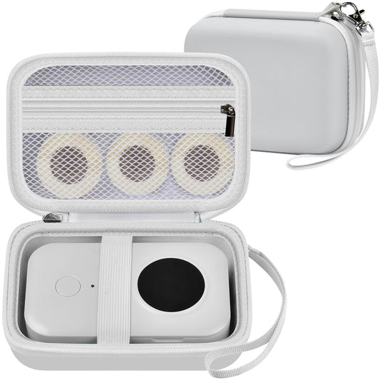 PAIYULE Hard Carrying Case for Phomemo D30 D35 Label Maker, Label Printer Case for Nelko P21, for NIIMBOT D110 D11, for Marklife P11 P12, for SUPVAN E10 Storage Bag with Mesh Pocket(White)