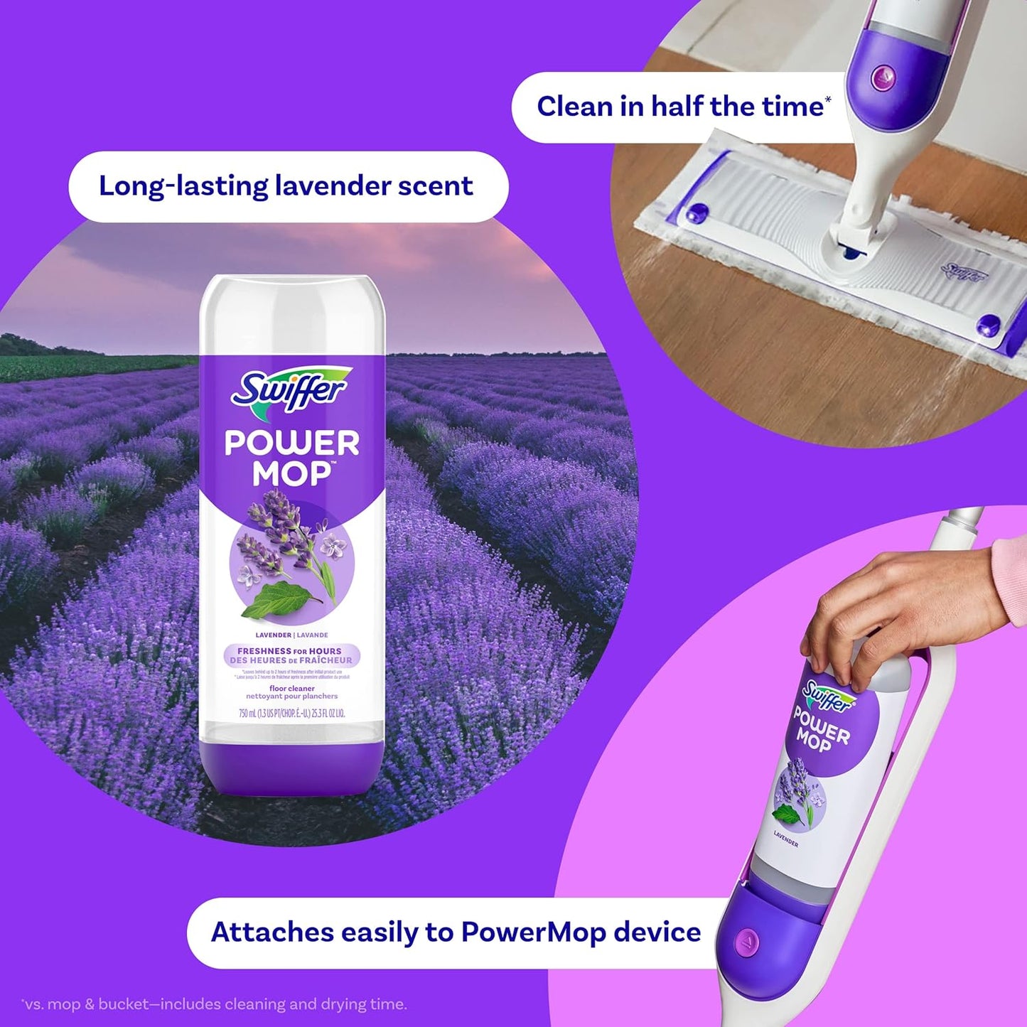 Swiffer Power Mop Refill Pack - All-Purpose Floor Cleaner for Tile, Vinyl, Wood | 5 Pads + Lavender Solution