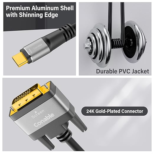 4K USB C to DVI Cable 25 FT, USB Type-C to DVI-D Adapter, (Thunderbolt 3/4) Compatible with iPhone 17/16/15 Series, MacBook Pro/Air, iPad Pro, iMac, Galaxy S24, XPS, Surface Book 3 and More, Real 4K