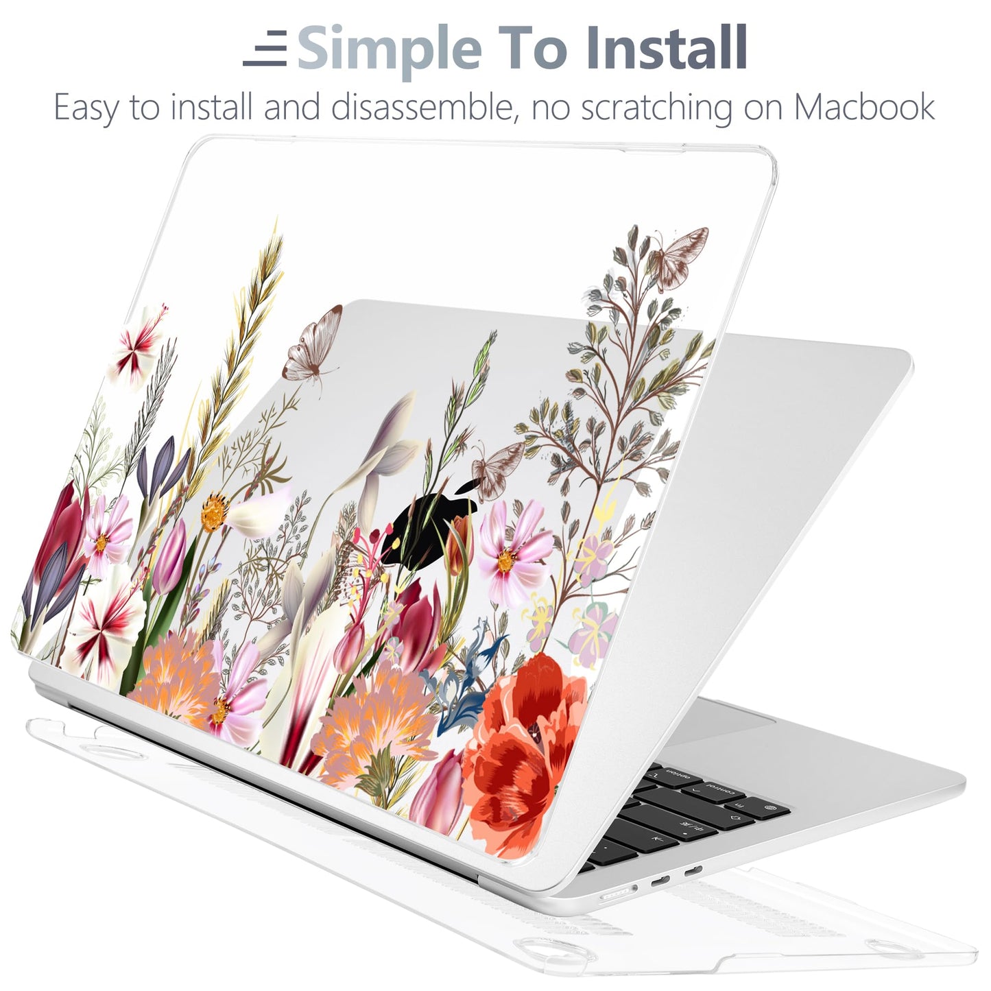 Batianda Premium Case for New MacBook Air 15 inch with M5 M4 M3 M2 Chip 2026 2025 2024 2023 Release, Designed Ultra-Slim Hardshell & Keyboard Cover & Screen Protector 4-in-1 Bundle, Flower Field