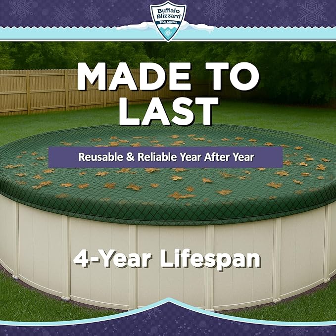 Buffalo Blizzard 15 ft Round Pool Leaf Net | Mesh Pool Net Cover | Leaf Net for Above Ground Pool | Easily Remove Leaves and Debris from Your Winter Cover | 3 Ft of Overlap | Winch & Cable Included