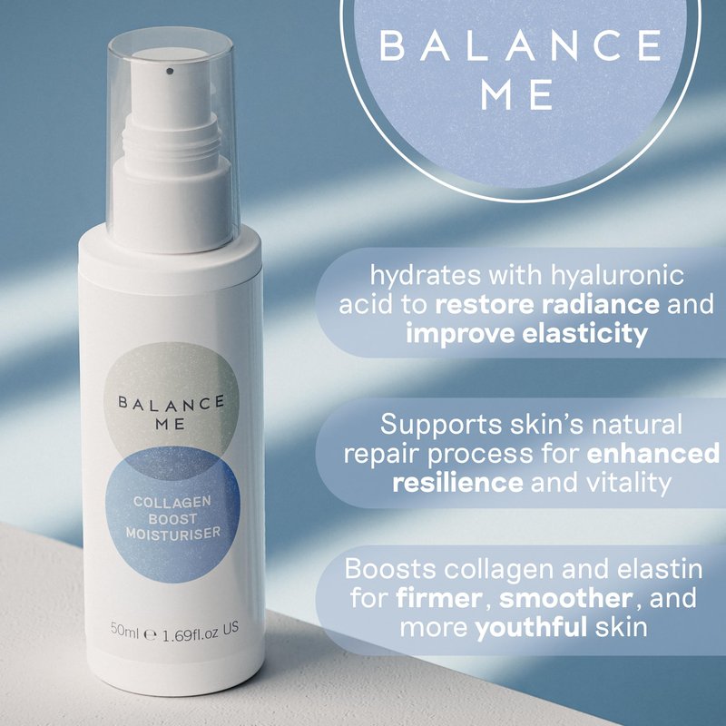Balance Me Collagen Boost Moisturiser, Smooth and Rejuvenate Face & Neck, Anti-Ageing Cream  For All Skin Types, Peptides & Hyaluronic Acid, 99.9% Natural, Vegan/Cruelty Free, Made In UK, 1.7 Fl Oz